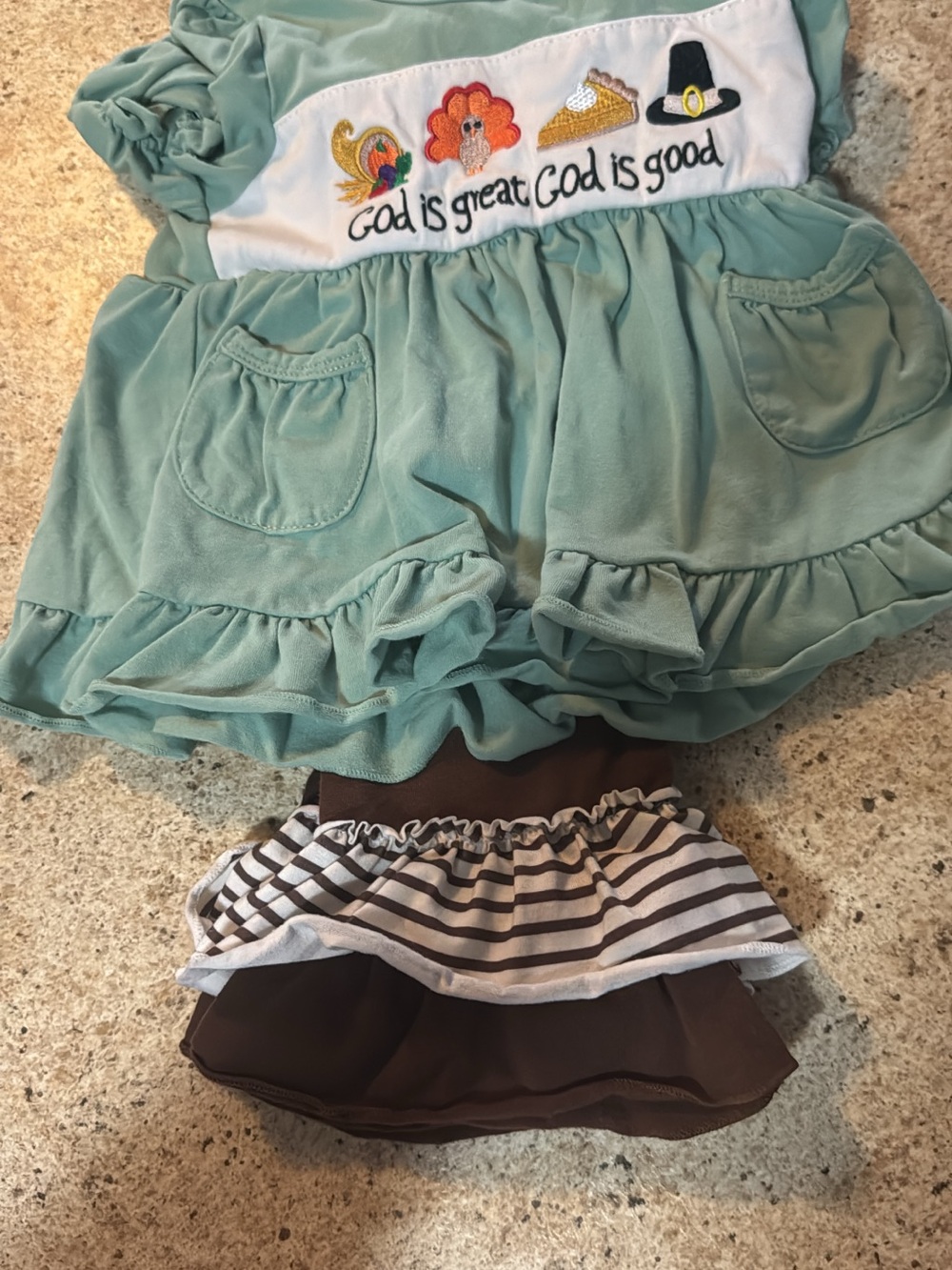 Unbranded Kids Mint Green & Brown Ruffle Matching Skirt Set